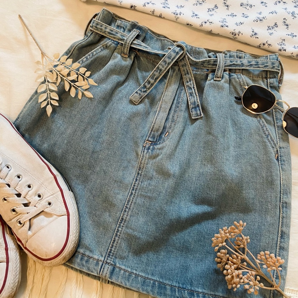 Paperbag Tie Waist Denim Mini Skirt